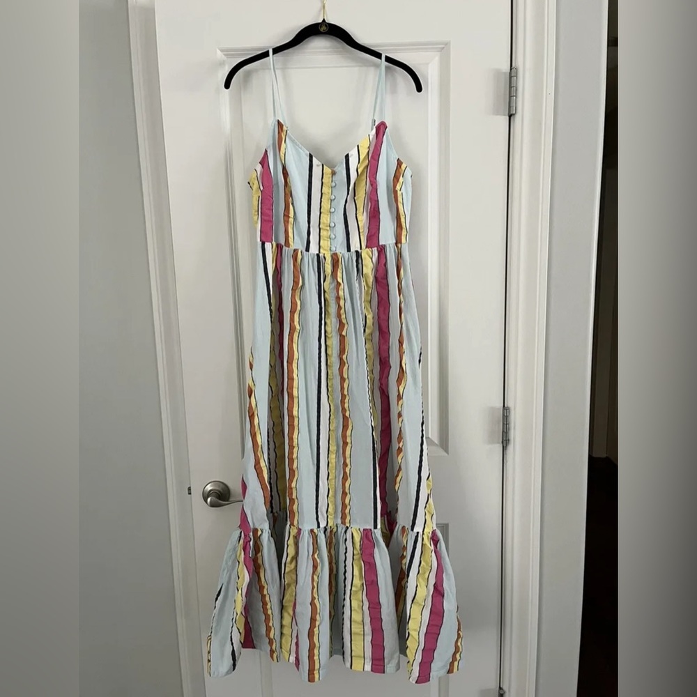 Jcrew Womens Tiered Midi Dress Seersucker Ribbons Dress Size 8
